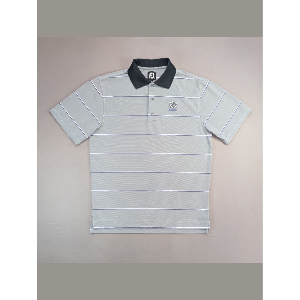 FootJoy Kapolei Golf Polo Shirt Mens Medium Gray Striped Stretch Hawaii